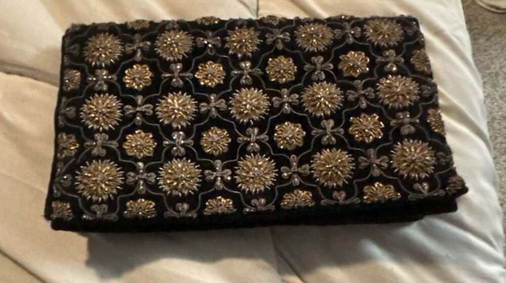 Baboo Mull & Co. Vintage Black Velvet Beaded Floral Clutch Bag